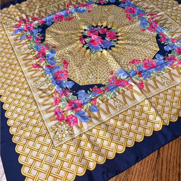 Pierre Balmain Accessories - Pierre Balmain Floral Gold and Blue Scarf